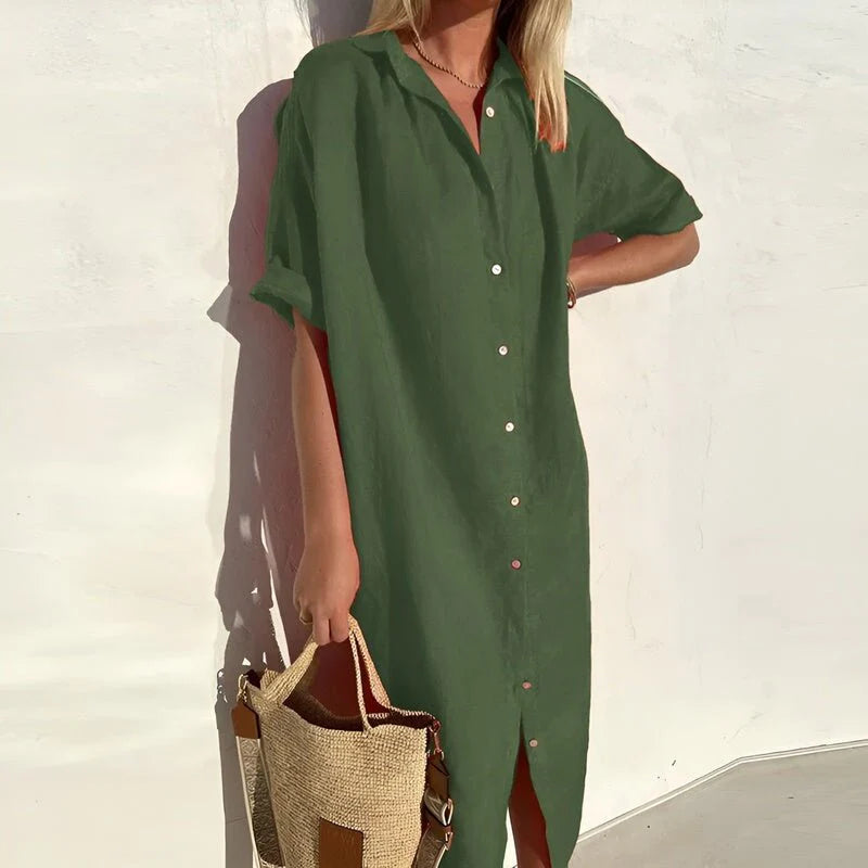 Robe Chemise d'Été en Coton Respirant Coupe Fluide