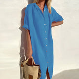 Robe Chemise d'Été en Coton Respirant Coupe Fluide
