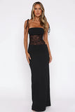 Robe Longue Bustier Dentelle Bretelles Fines Extensible Élégant