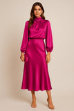 Robe Midi Taille Haute Col Haut Mélange Coton Élégant