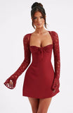 Robe Mini Moulante Manches Dentelle Buste Corset Élégant
