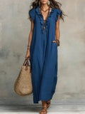 Robe Bohème Chic Longue Fluide Lin Coton Volants Poches Été Vacances