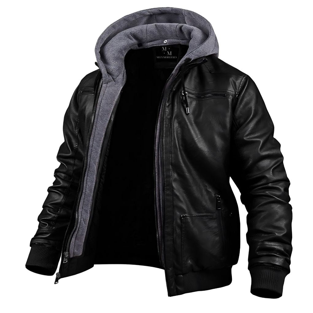 Adrien - Veste Cuir Capuche