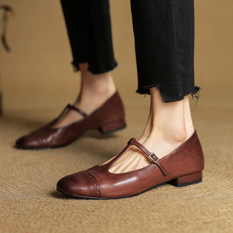 Ballerines en cuir femme bride en T détails brogue