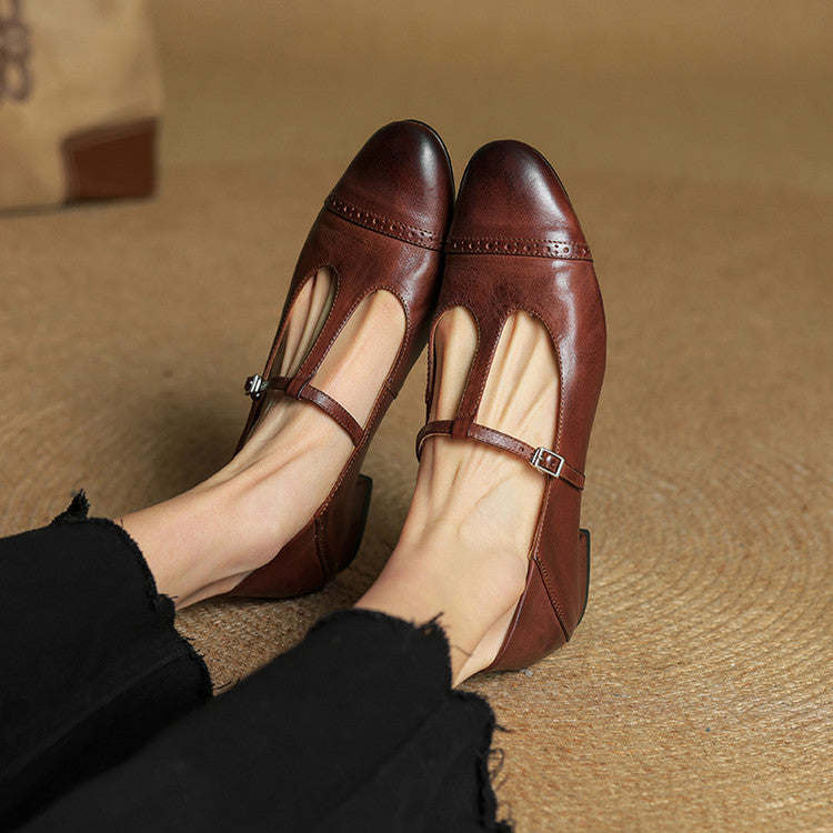 Ballerines en cuir femme bride en T détails brogue