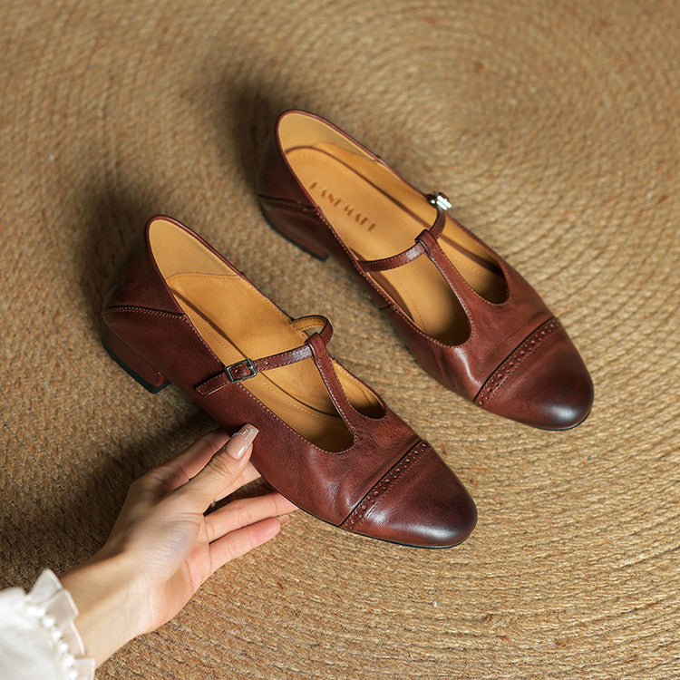Ballerines en cuir femme bride en T détails brogue
