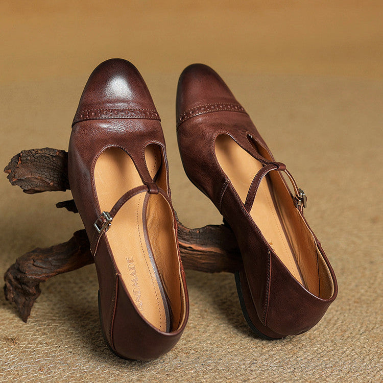 Ballerines en cuir femme bride en T détails brogue