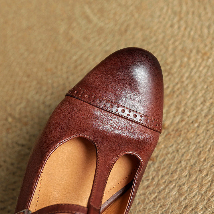 Ballerines en cuir femme bride en T détails brogue