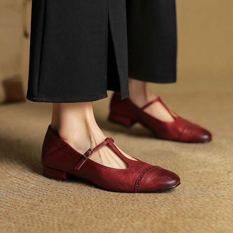 Ballerines en cuir femme bride en T détails brogue