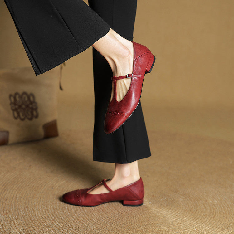 Ballerines en cuir femme bride en T détails brogue