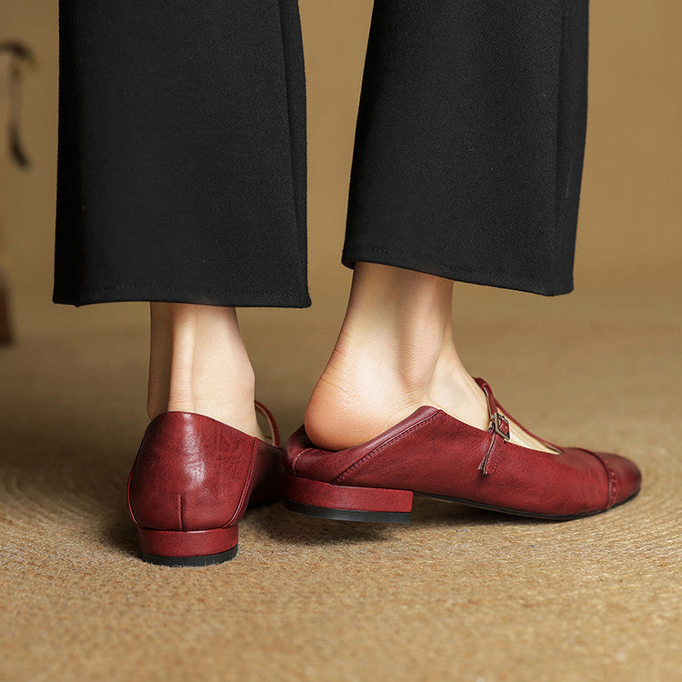 Ballerines en cuir femme bride en T détails brogue