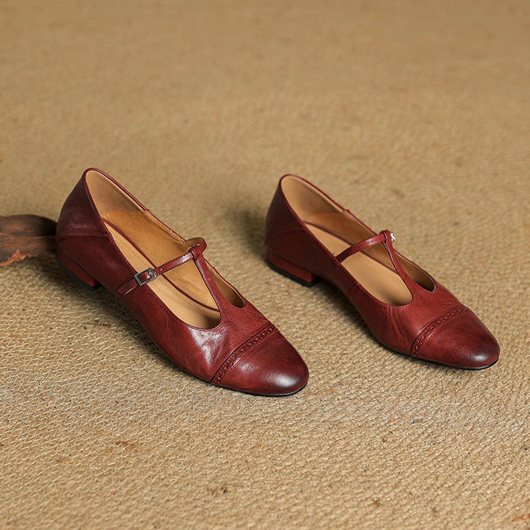 Ballerines en cuir femme bride en T détails brogue
