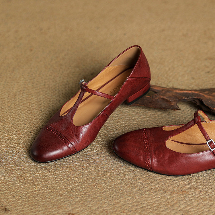 Ballerines en cuir femme bride en T détails brogue