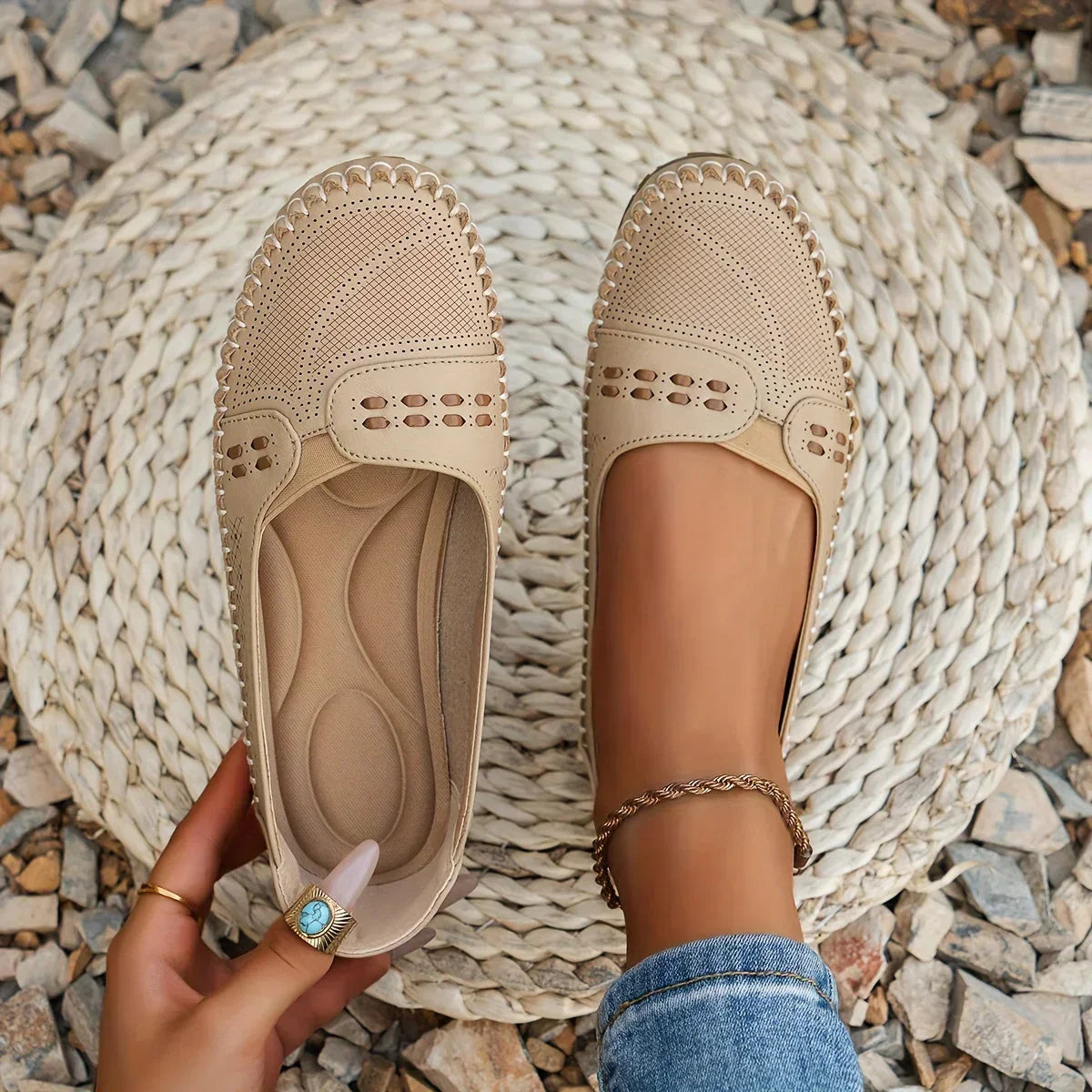 Ballerines orthopédiques femme confort semelle antidérapante - Beige