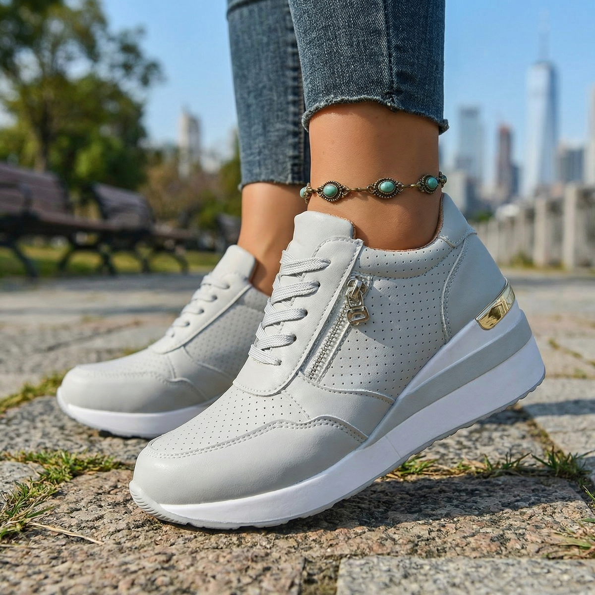 Baskets compensées orthopédiques femme confort