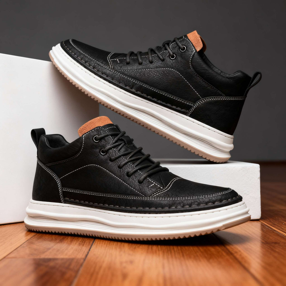 Baskets en cuir texturé semelle confort