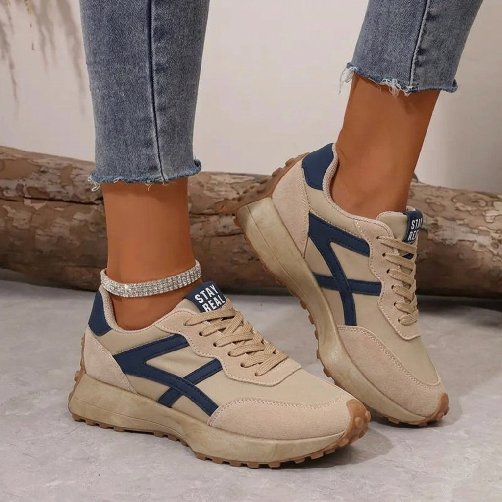 Baskets orthopédiques femme confort rétro - Beige - Blue