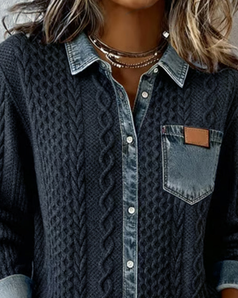 Bertille - Cardigan Maille Torsadée Denim