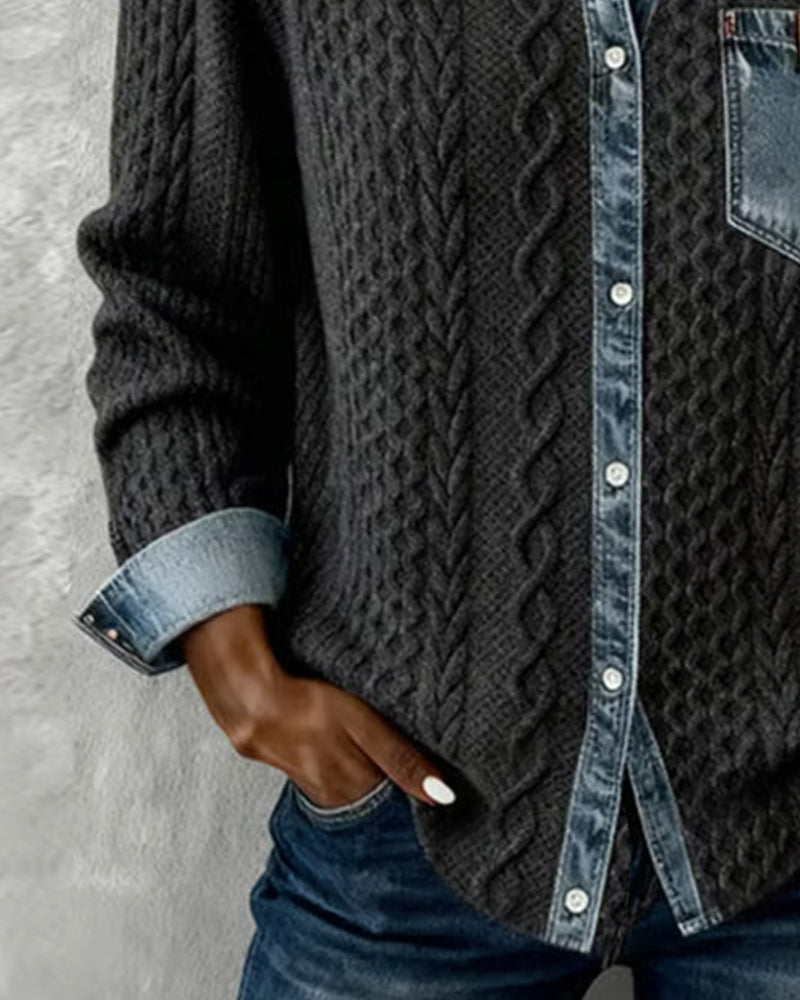 Bertille - Cardigan Maille Torsadée Denim