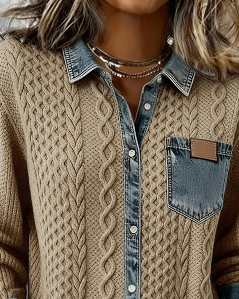 Bertille - Cardigan Maille Torsadée Denim