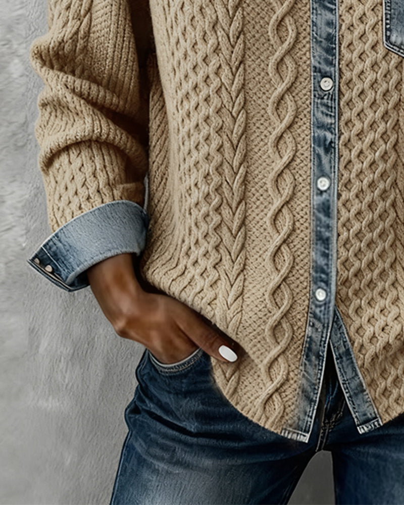 Bertille - Cardigan Maille Torsadée Denim