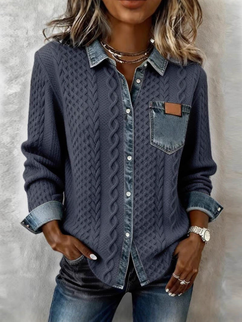 Bertille - Cardigan Maille Torsadée Denim