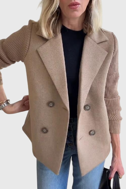 Blazer croisé femme manches contrastées - Kaki