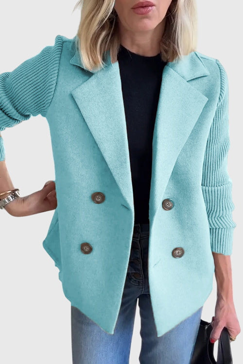 Blazer croisé femme manches contrastées - Bleu Clair