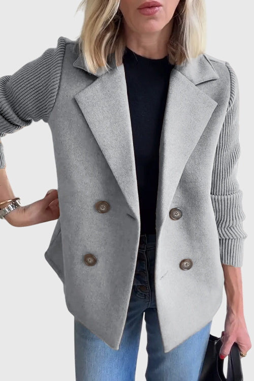 Blazer croisé femme manches contrastées - Gris