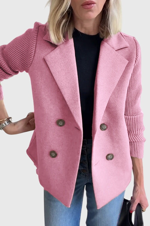 Blazer croisé femme manches contrastées - Rose