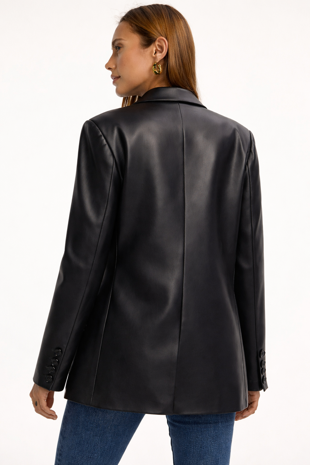 Blazer en cuir femme coupe ample boutonnage simple