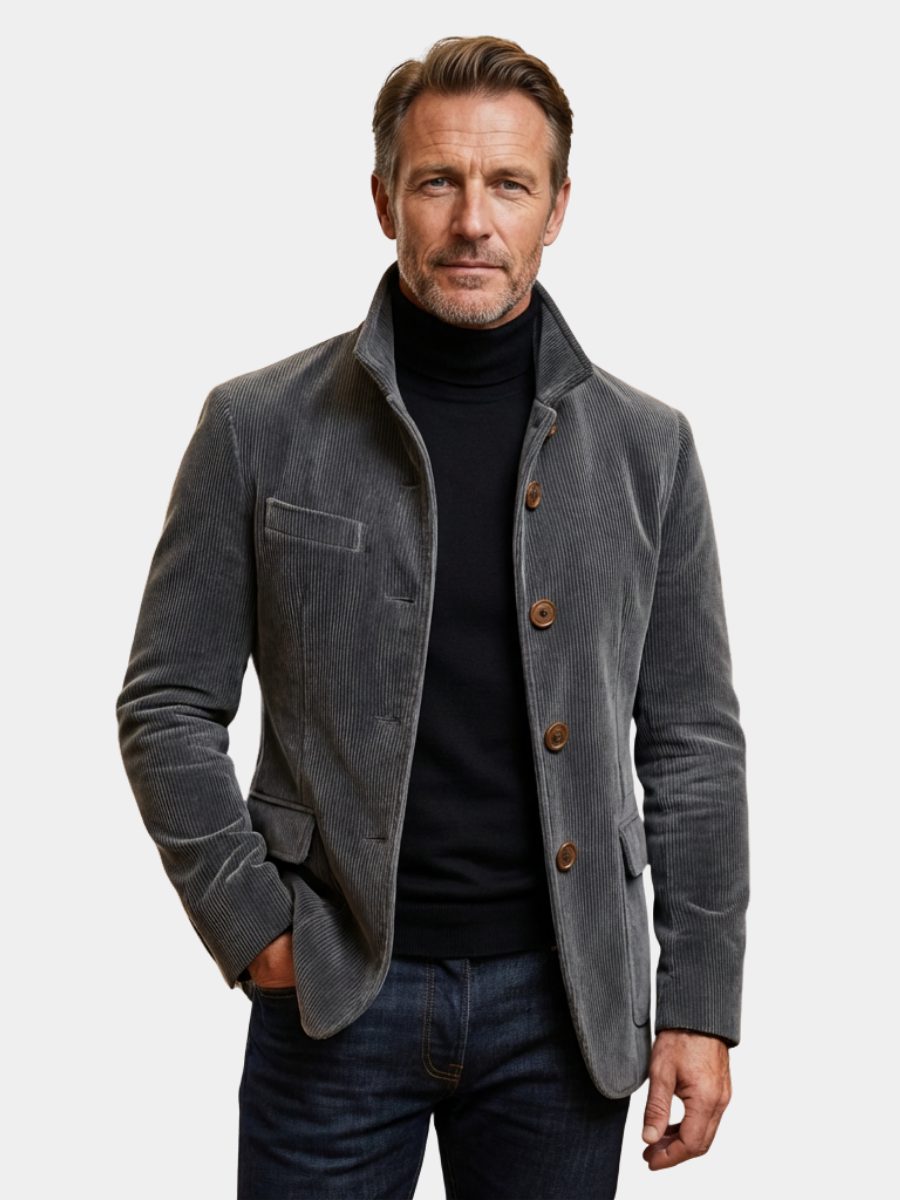 Blazer en Velours Côtelé Homme Coupe Structurée Poches Plaquées