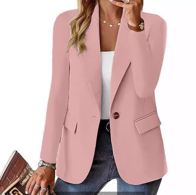 Blazer femme coupe droite manches longues et poches - Rose