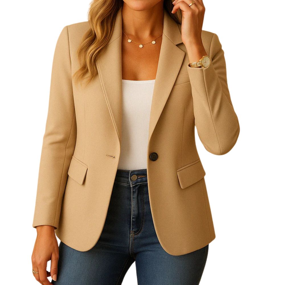 Blazer Femme Stretch Revers Cranté - Beige