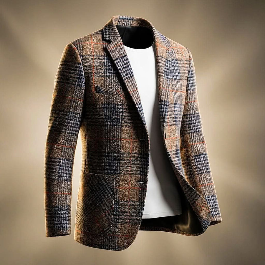 Blazer Homme Pied-de-Poule Laine Col Cranté