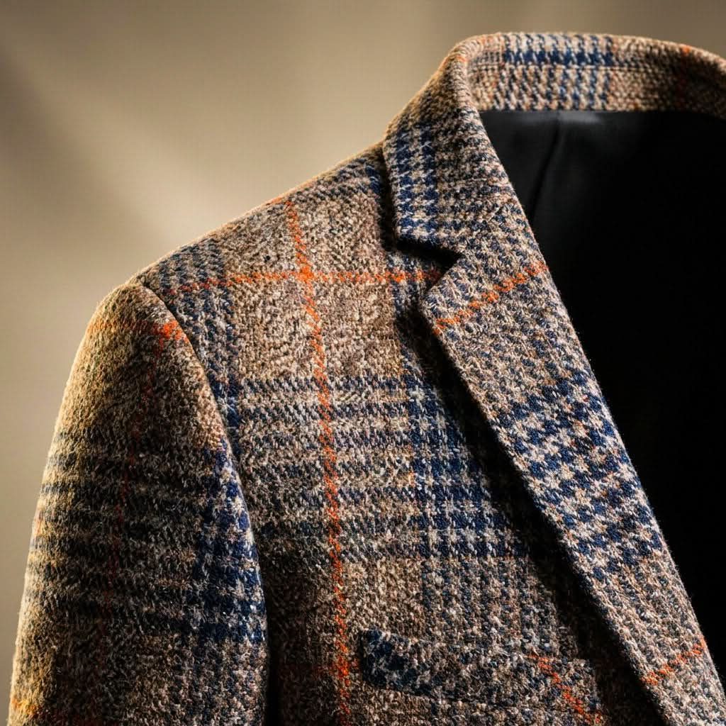 Blazer Homme Pied-de-Poule Laine Col Cranté