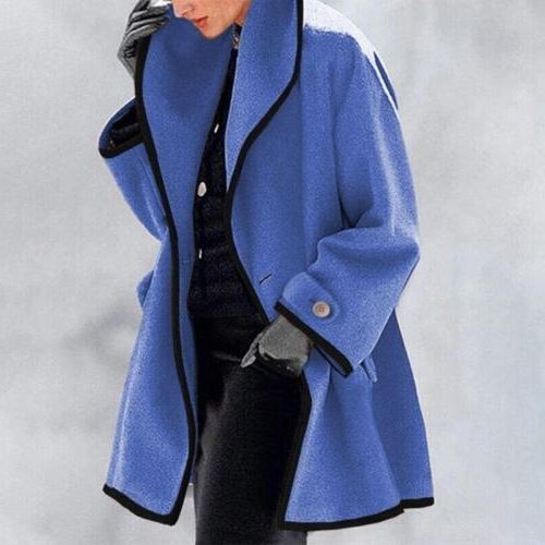 Blazer Oversize en Laine Femme Col Cranté - Bleu