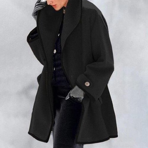 Blazer Oversize en Laine Femme Col Cranté - Noir