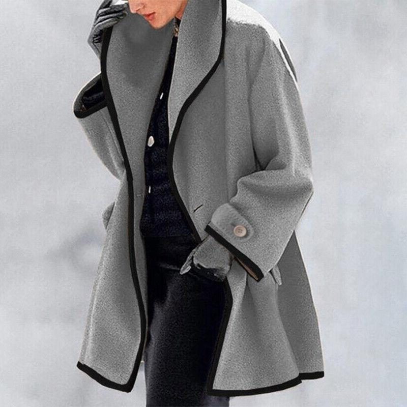 Blazer Oversize en Laine Femme Col Cranté - Gris