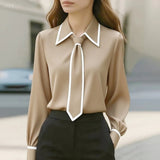 Blouse col cravate femme manches longues col chemisier