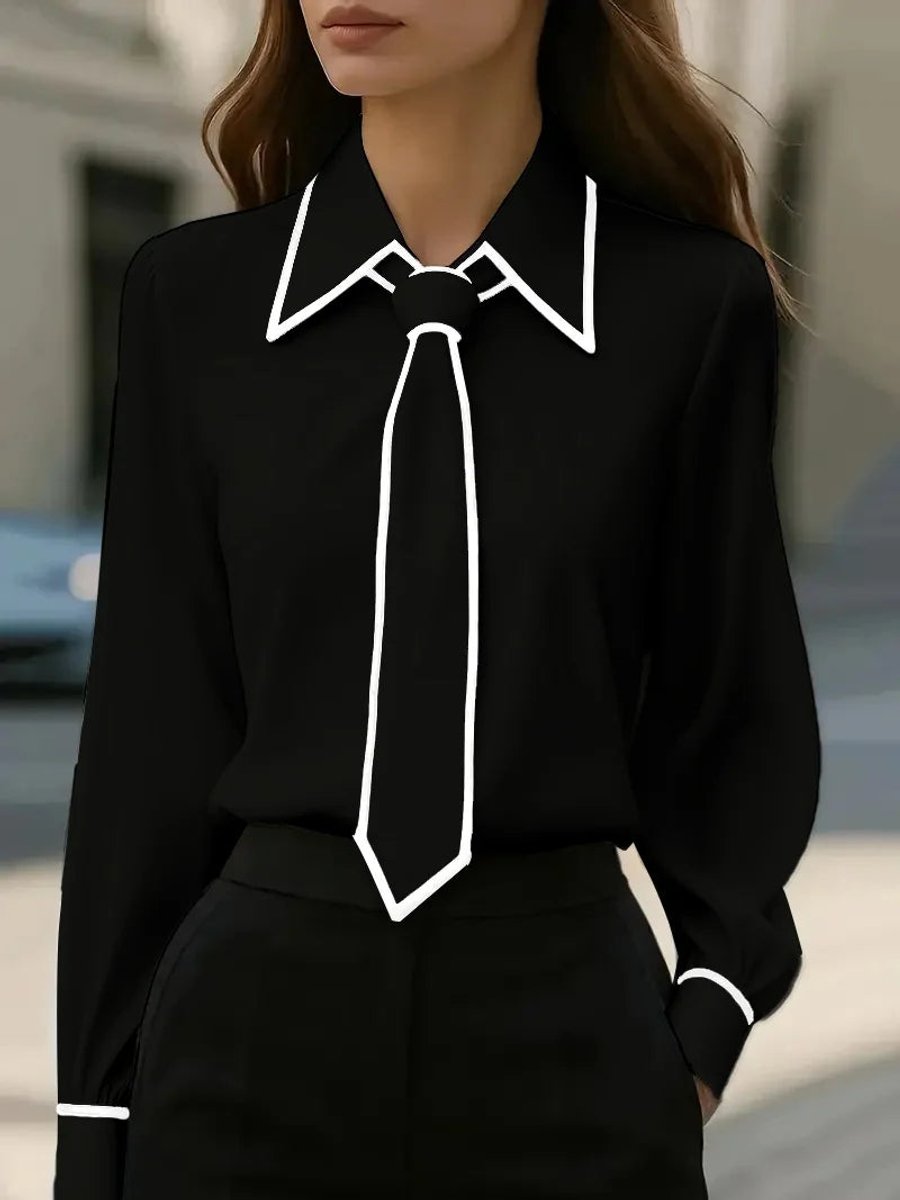 Blouse col cravate femme manches longues col chemisier
