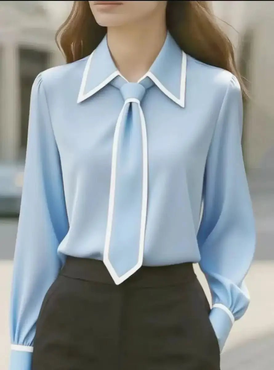 Blouse col cravate femme manches longues col chemisier