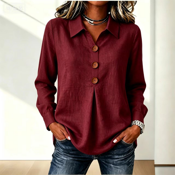 Blouse femme col classique boutons décoratifs manches longues - Bourgogne