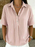 Blouse rayée col chemise manches courtes femme coupe décontractée