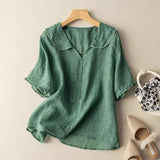 Blouse vintage col festonné boutonnée femme