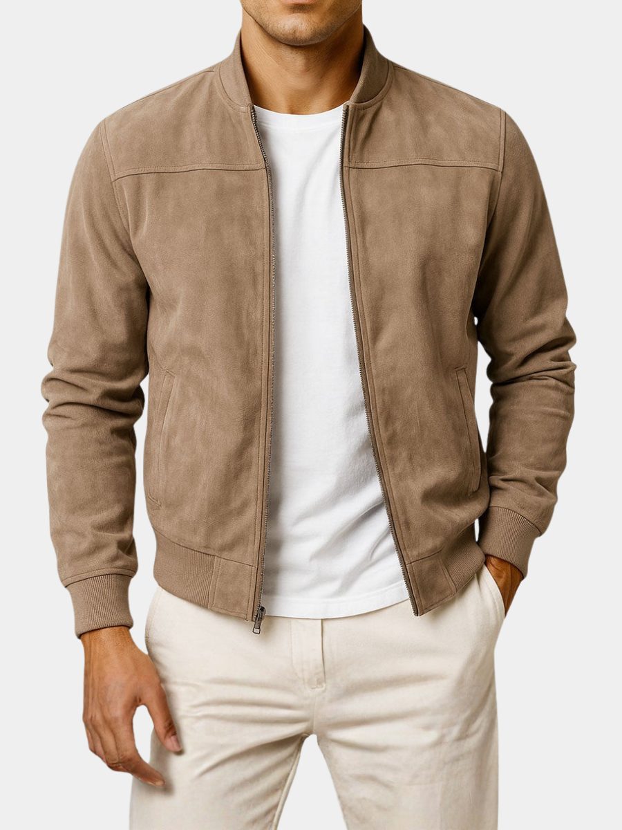 Blouson Bomber Homme en Suédine Zippé