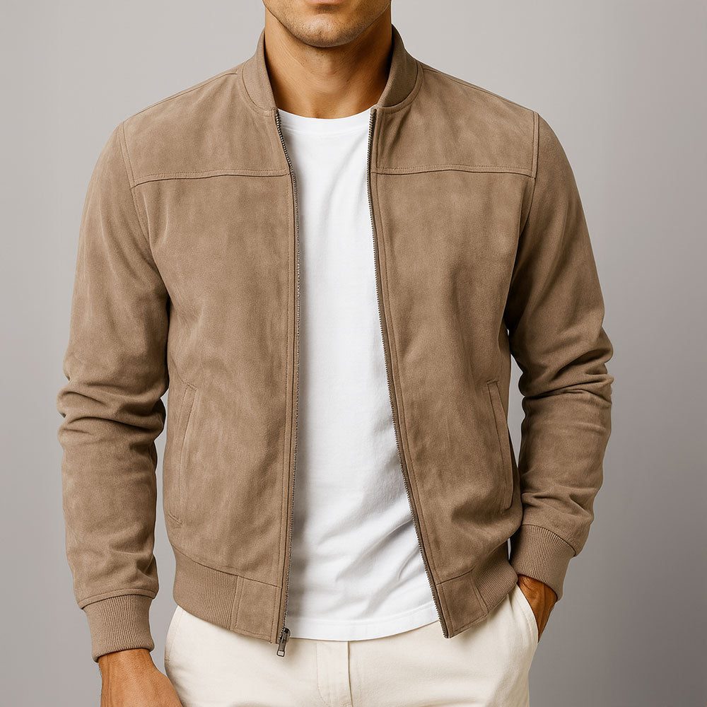 Blouson Bomber Homme en Suédine Zippé - Marron
