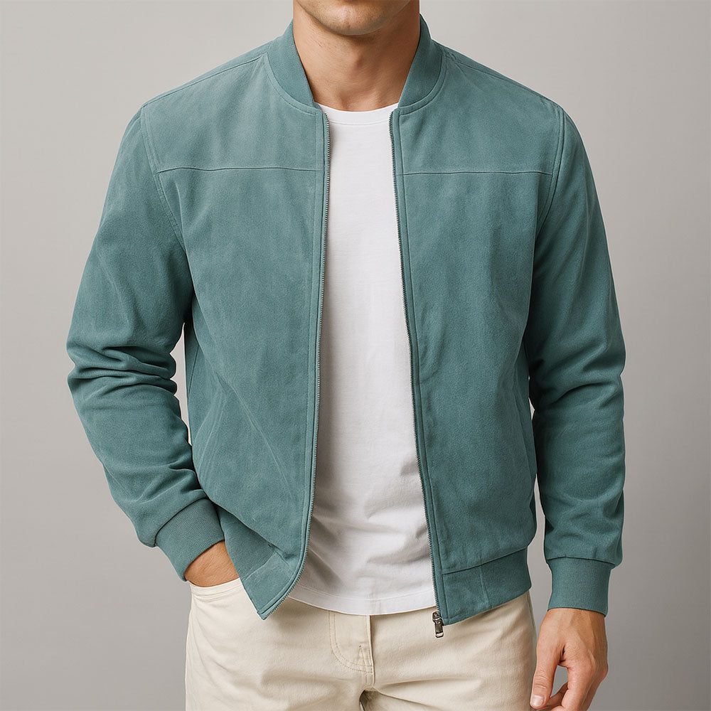 Blouson Bomber Homme en Suédine Zippé - Bleu