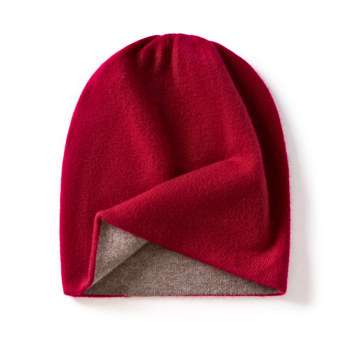 Bonnet en cachemire tricot épais cache-oreilles - Rouge