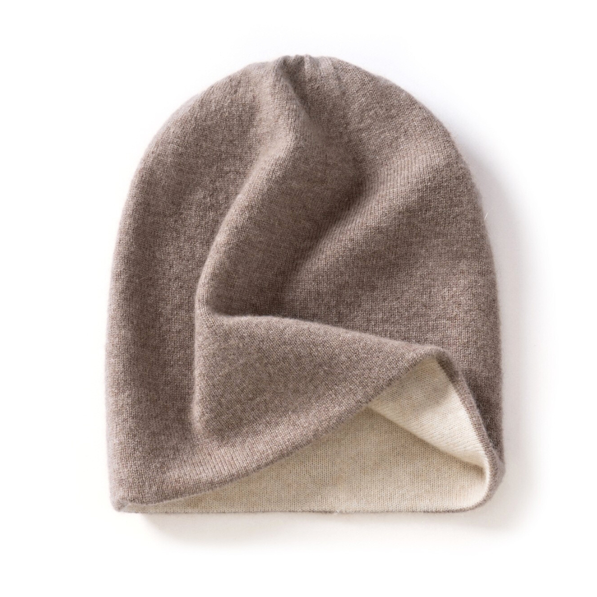 Bonnet en cachemire tricot épais cache-oreilles - Marron